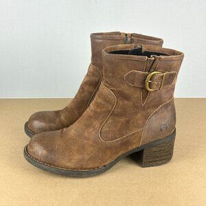 Born Gunn Suede Leather Heeled Boots Womens 9.5 Brown Side Zip Buckle